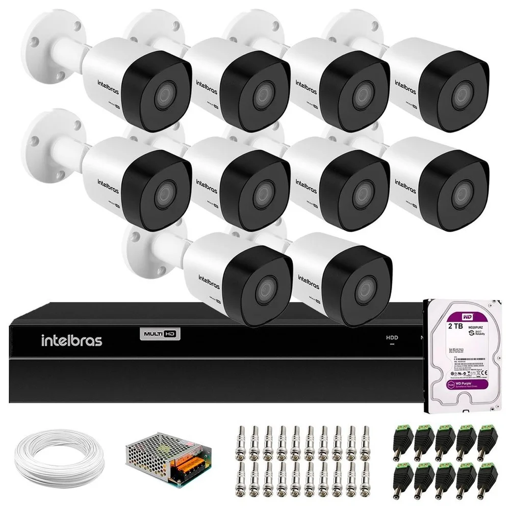 Kit 10 Câmeras Intelbras Vhd 3130 B G6 Hd 720p Visão Noturna 30m + Dvr Mhdx 1316 16 Canais + Hd 2TB Kit 10 Câmeras Intelbras Vhd 3130 B G6 Hd 720p Visão Noturna 30m + Dvr Mhdx 1316 16 Canais + Hd 2TB