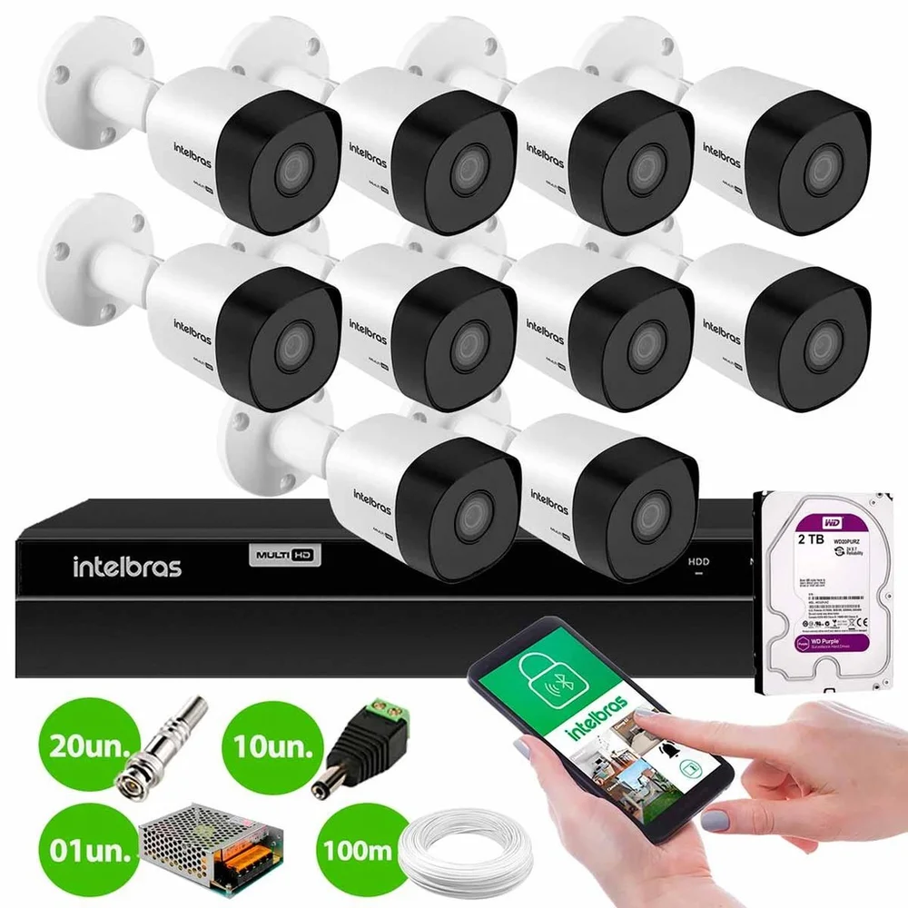 Kit 10 Câmeras Intelbras Vhd 3130 B G6 Hd 720p Visão Noturna 30m + Dvr Mhdx 1316 16 Canais + Hd 2TB Kit 10 Câmeras Intelbras Vhd 3130 B G6 Hd 720p Visão Noturna 30m + Dvr Mhdx 1316 16 Canais + Hd 2TB