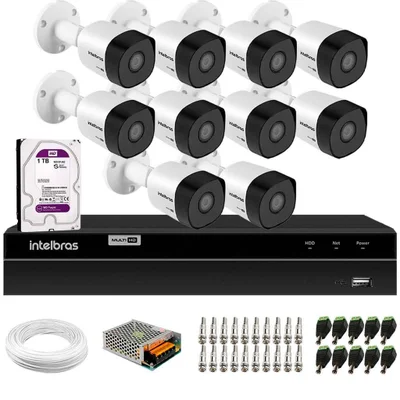 Kit 10 Câmeras Intelbras Vhd 3130 B G6 Hd 720p Visão Noturna 30m + Dvr Mhdx 1316 16 Canais + Hd 1TB
