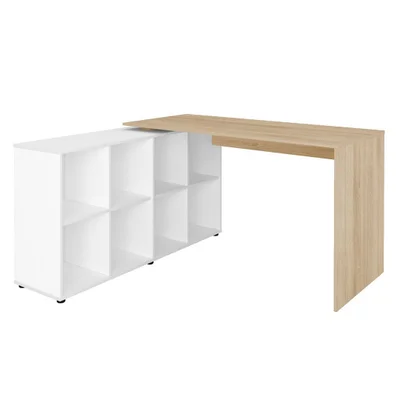 Mesa Escrivaninha Para Escritório Nero Ii Adaptável | Artany Cor:carvalho/branco