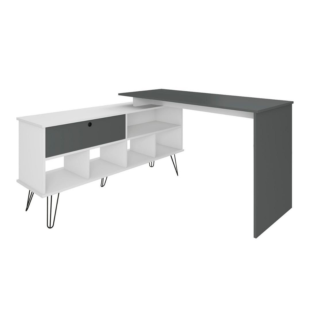 Mesa Escrivaninha Para Escritório Dubai Adaptável | Artany Cor:branco/grafito