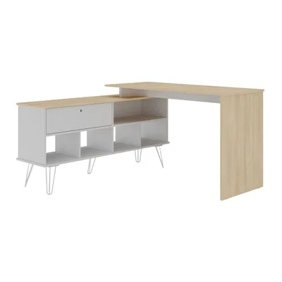 Mesa Escrivaninha Para Escritório Dubai Adaptável | Artany Cor:carvalho/branco