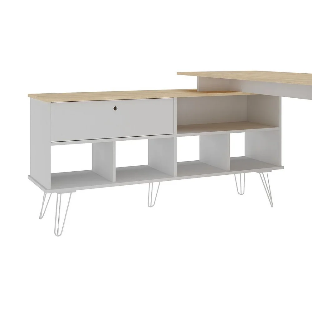 Imagem 2 de 5 do produto Mesa Escrivaninha Para Escritório Dubai Adaptável | Artany Cor:carvalho/branco