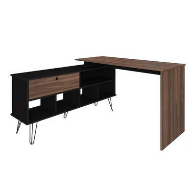 Mesa Escrivaninha Para Escritório Dubai Adaptável | Artany Cor:preto/ipê