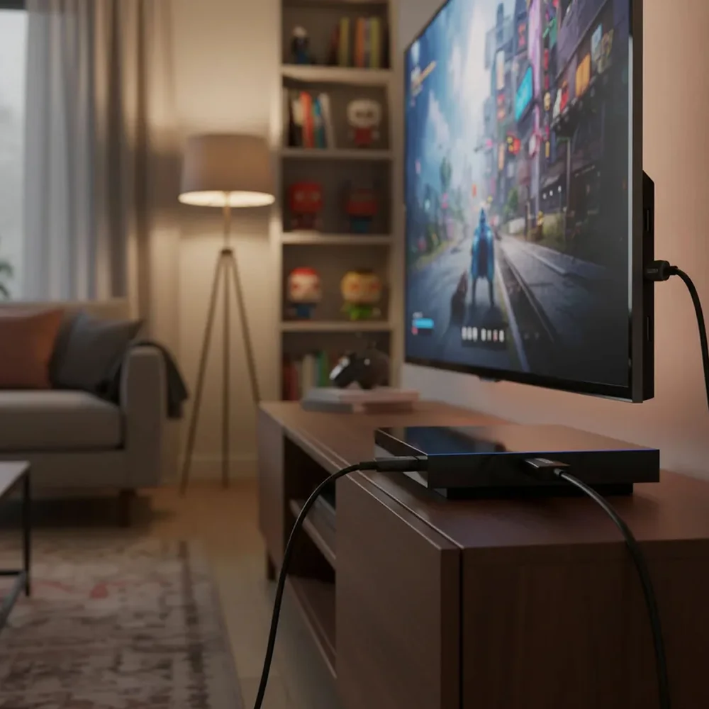 Imagem 4 de 5 do produto Cabo HDMI 2.1 Fibra Óptica 8k 60hz 48g Ouro Tv Ps4 50 Metros