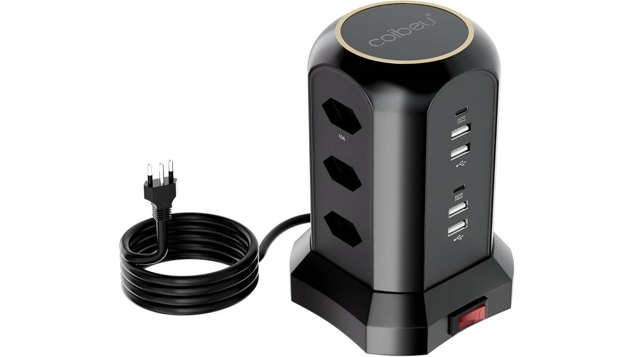 Extensão Tomada De Torre 9tomadas 4usb 2type-c Coibeu Preto