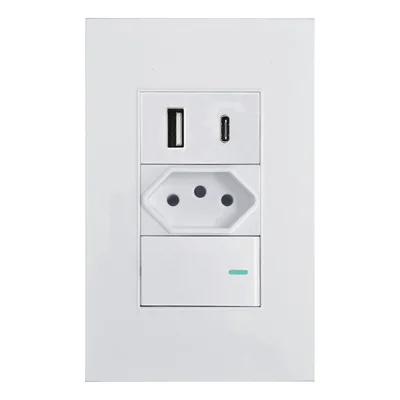 Tomada De 20 Amperes De Parede, Interruptor E Usb Com Entrada Tipo C