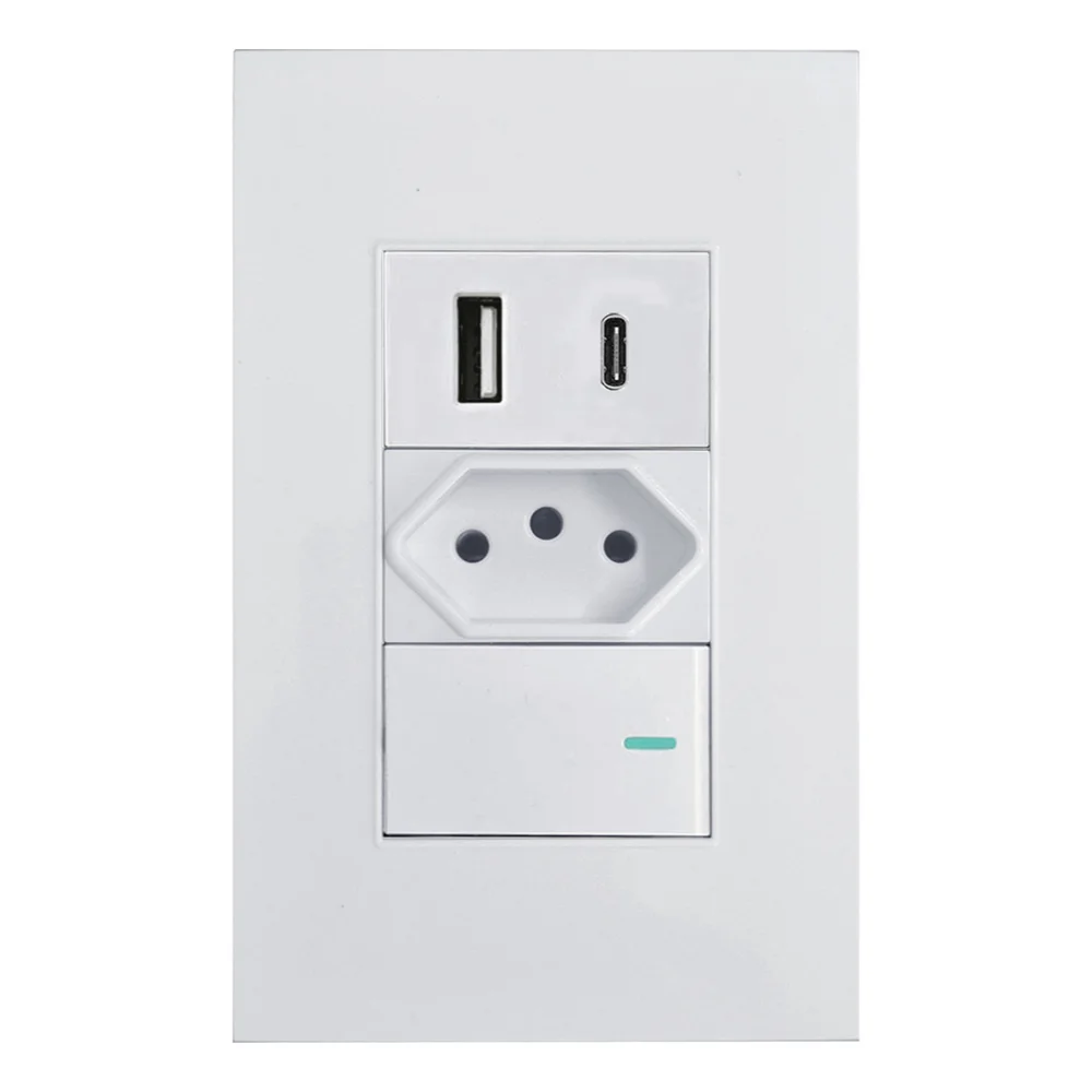 Tomada De 20 Amperes De Parede, Interruptor E Usb Com Entrada Tipo C