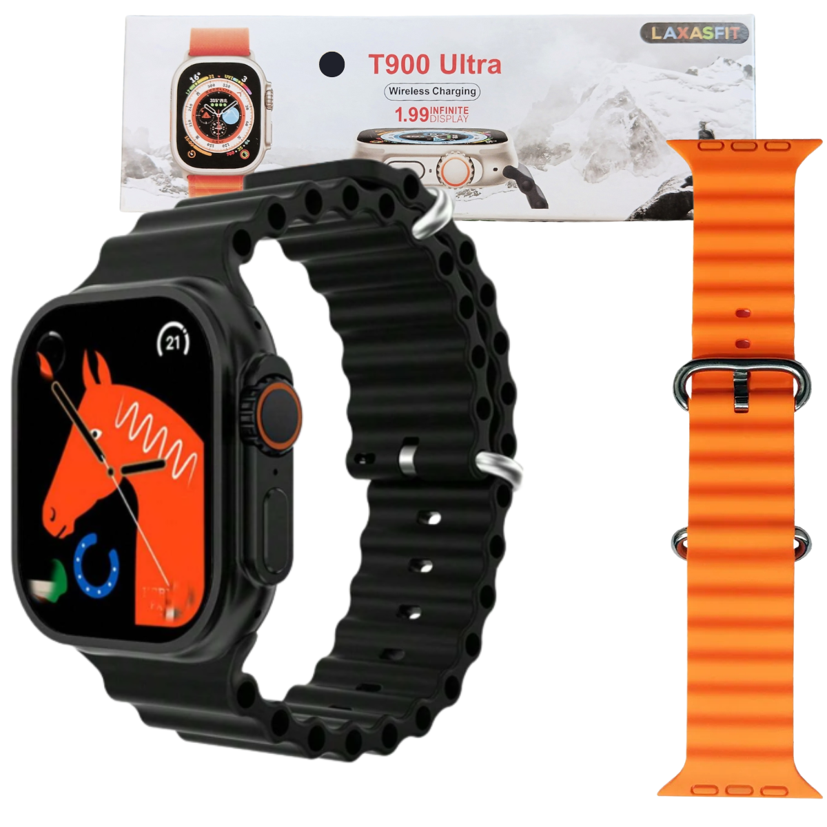 Relógio Smartwatch T900 Ultra 49mm Tela Infinita 2 Pulseiras Cor Da Caixa Preto.