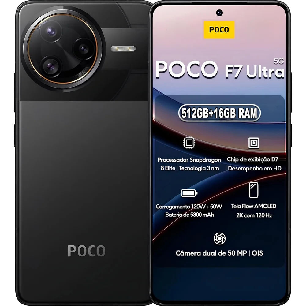 スマートフォン本体 POCO F7 Ultra Black 16GB RAM 512GB ROM Produtos com até 15 OFF no PIX KaBuM
