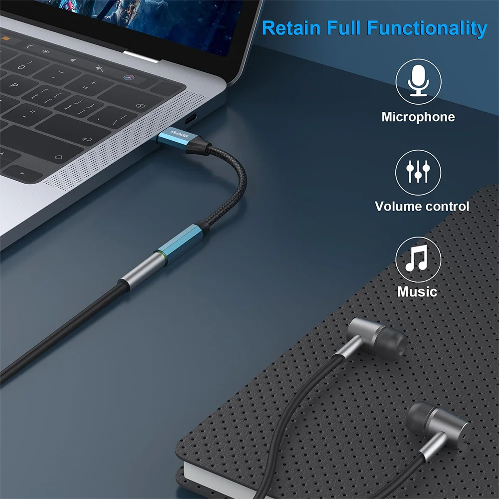 Imagem 3 de 5 do produto Adaptador Áudio Benfei Usb C P/3.5mm Fêmea Azul