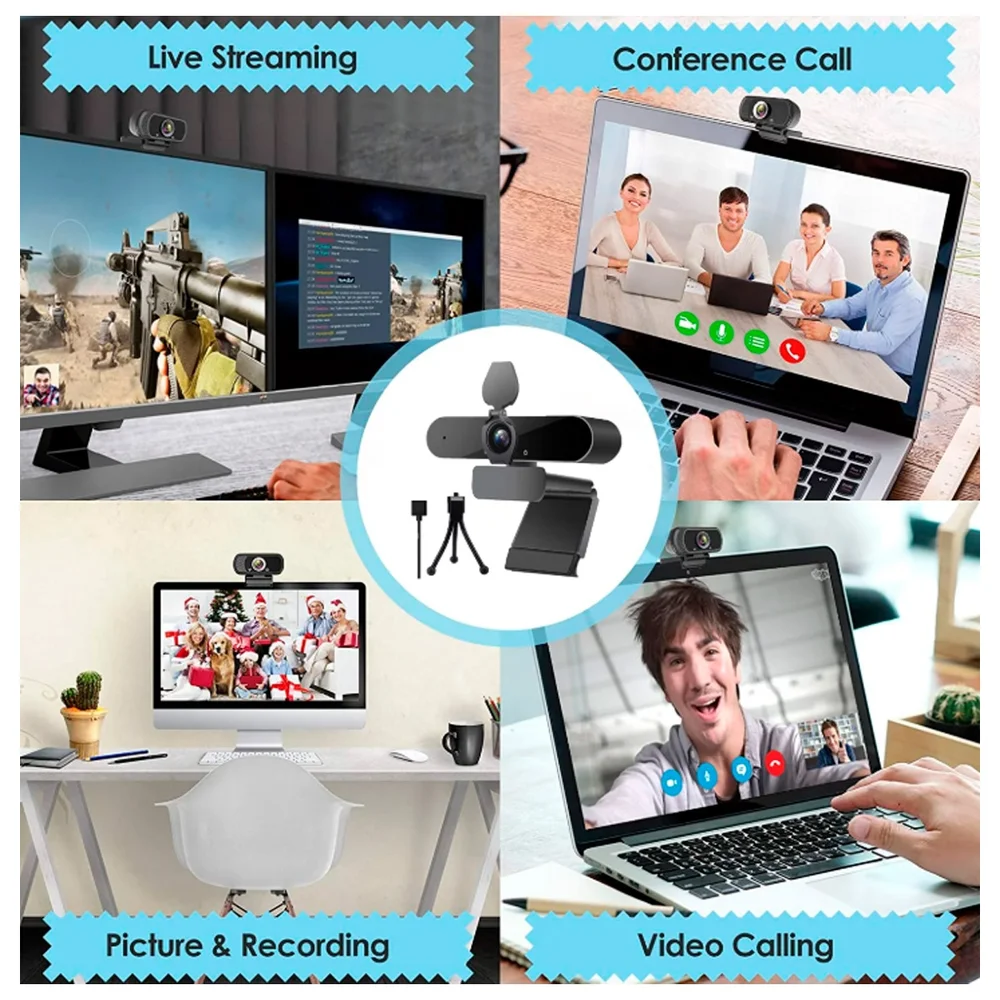 Imagem 4 de 5 do produto Webcam Full Hd 1440p Usb C/ Microfone C/ Tripé 441488857 Cshidworld