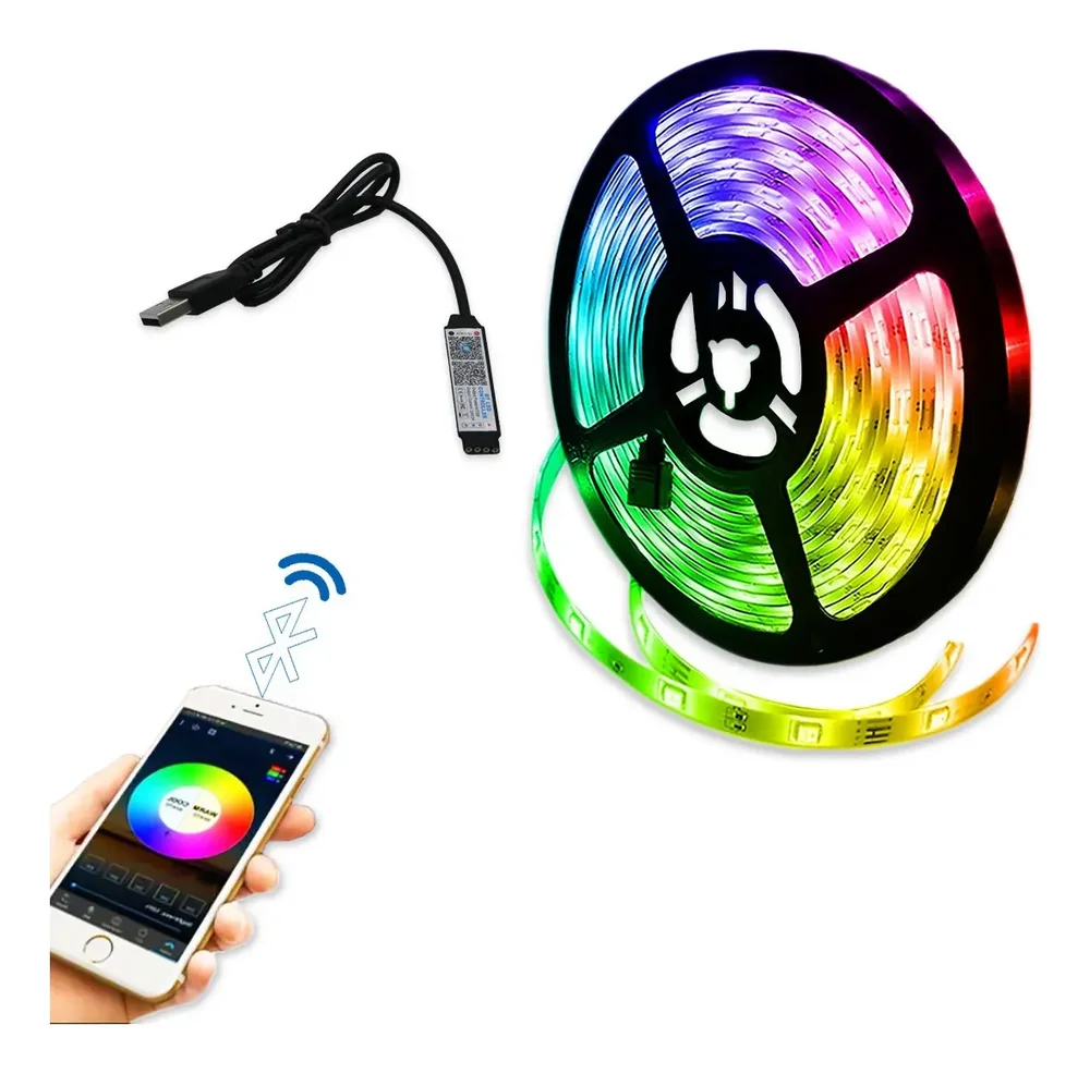 Fita De LED RGB 3 Metros C/ Controle No Celular, Bluetooth, Sem Fio