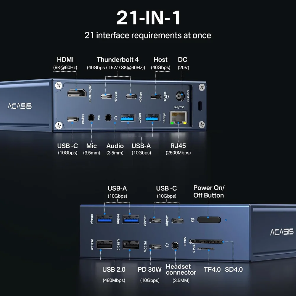 Imagem 3 de 5 do produto Dock Station Hub 21 Em 1 Thunderbolt 4 40gbps HDMI 8k Macbook Pro