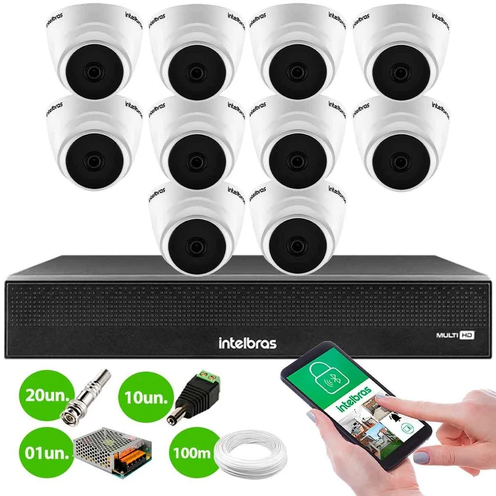Imagem 3 de 4 do produto Kit 10 Câmeras Intelbras Vhl 1220 D Full Hd Visão Noturna 20m + Dvr Intelbras Mhdx 3116c 16 Canais