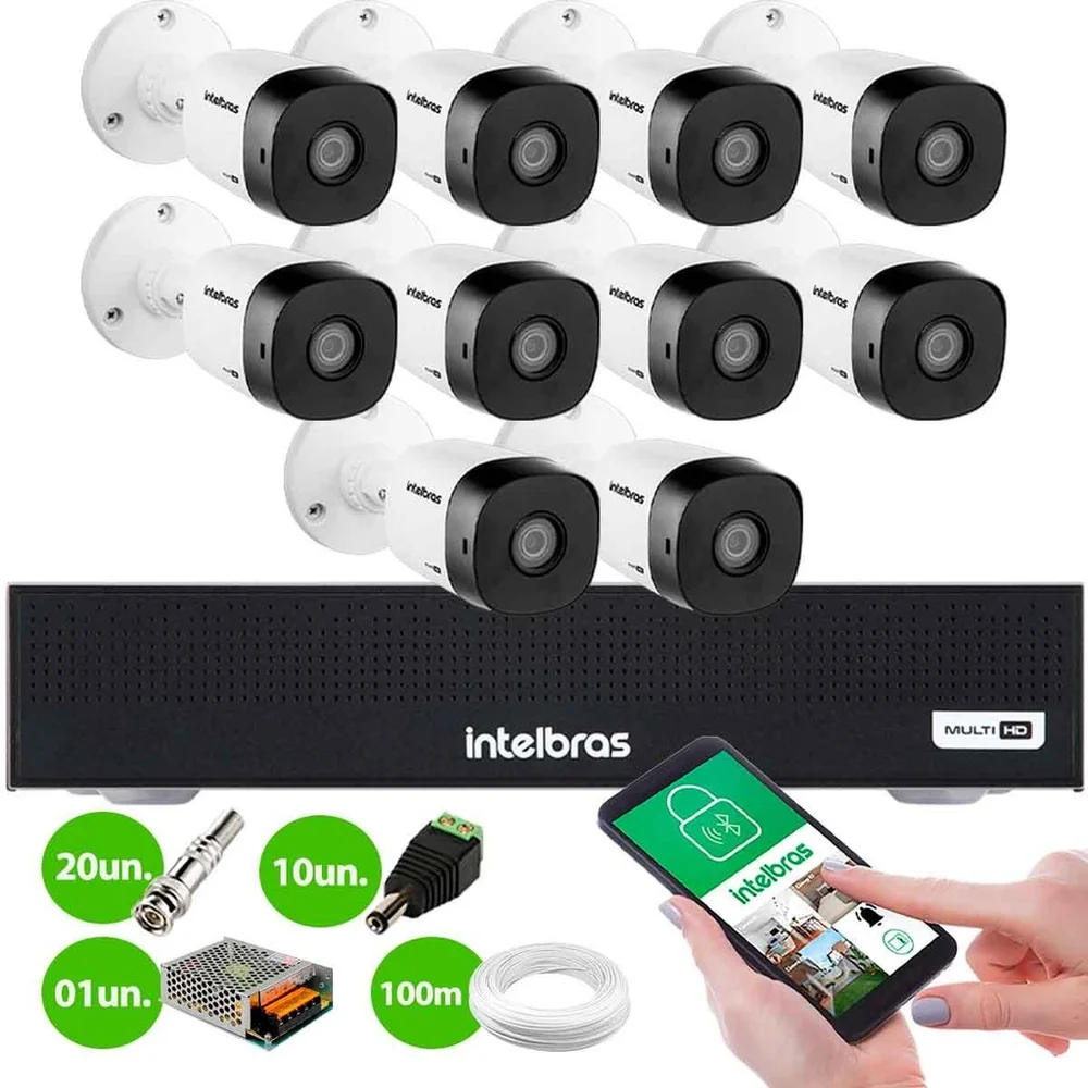 Imagem 2 de 4 do produto Kit 10 Câmeras Intelbras Vhd 1230 B Full Hd 1080p Visão Noturna 30m Ip67 + Dvr Mhdx 1016-c 16 Canais
