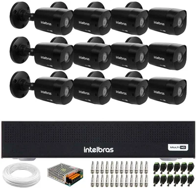 Kit 12 Câmeras Intelbras Vhd 1230b Full Hd  Black G7 Visão Noturna 30m Ip67 Dvr Mhdx 1016c 16 Canais