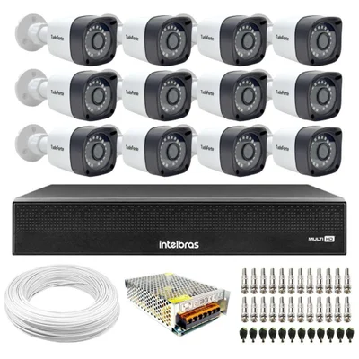 Kit 12 Câmeras Tudoforte Tf2020b Full Hd Visão Noturna 20m Ip66 + Dvr Intelbras Mhdx 3116c 16 Canais