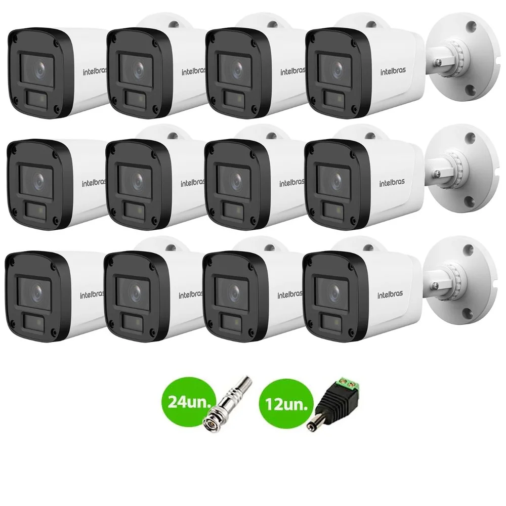 Kit 12 Câmeras Intelbras Vhd 1220 B G7 Full Color Full Hd Visão Noturna Colorida 20m Ip67 +conector