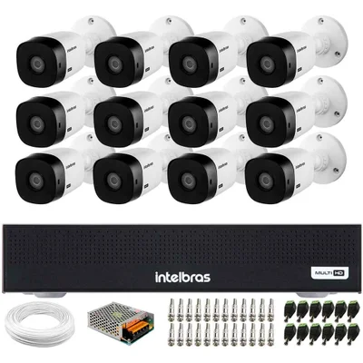 Kit 12 Câmeras Intelbras Vhl 1120 B Hd 720p Visão Noturna 20m + Dvr Intelbras Mhdx 1016-c 16 Canais