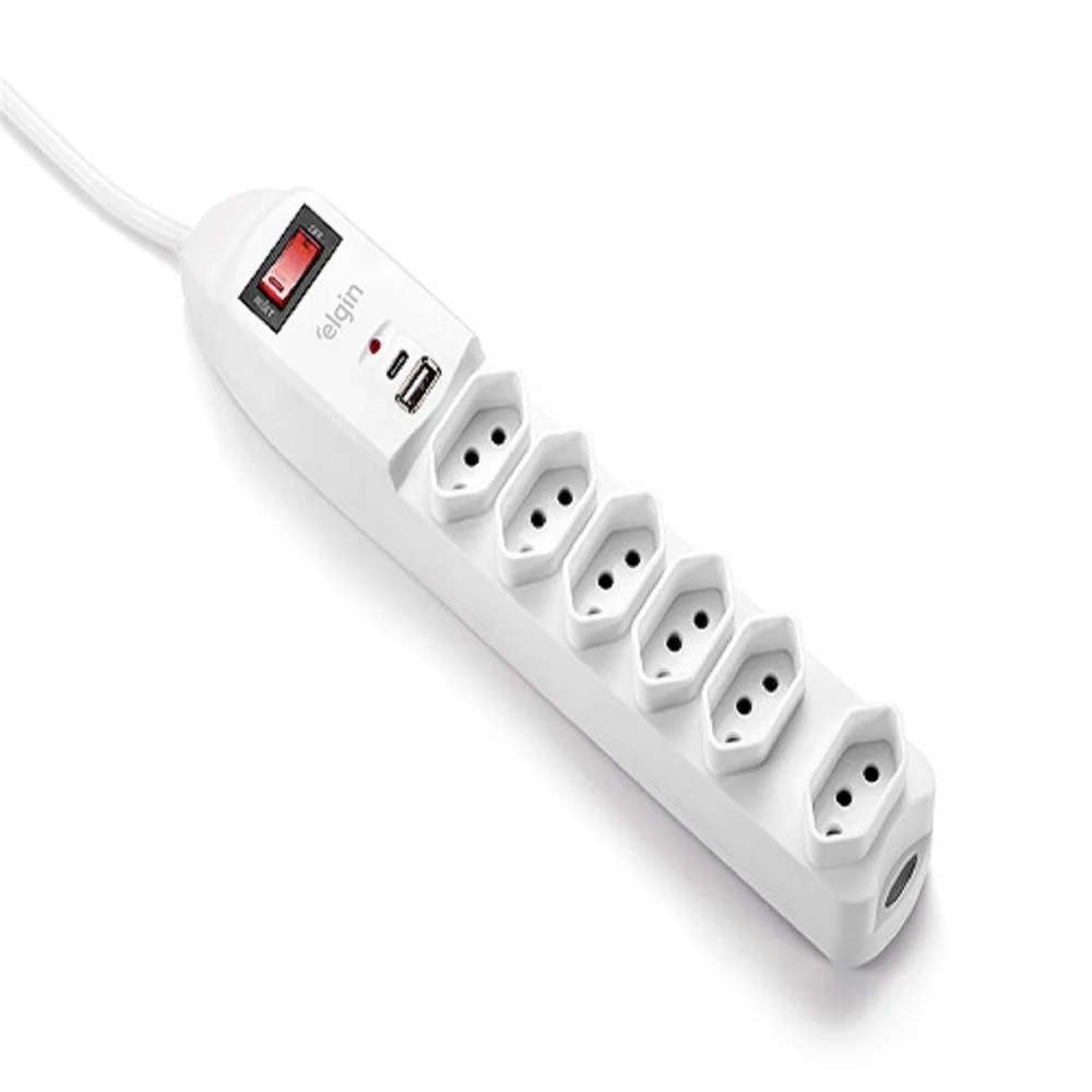 Imagem 4 de 5 do produto Filtro De Linha Elgin, 1.5 Metros, 6 Tomadas, Saídas Usb, Usb-c, 250v, 10a, Branco