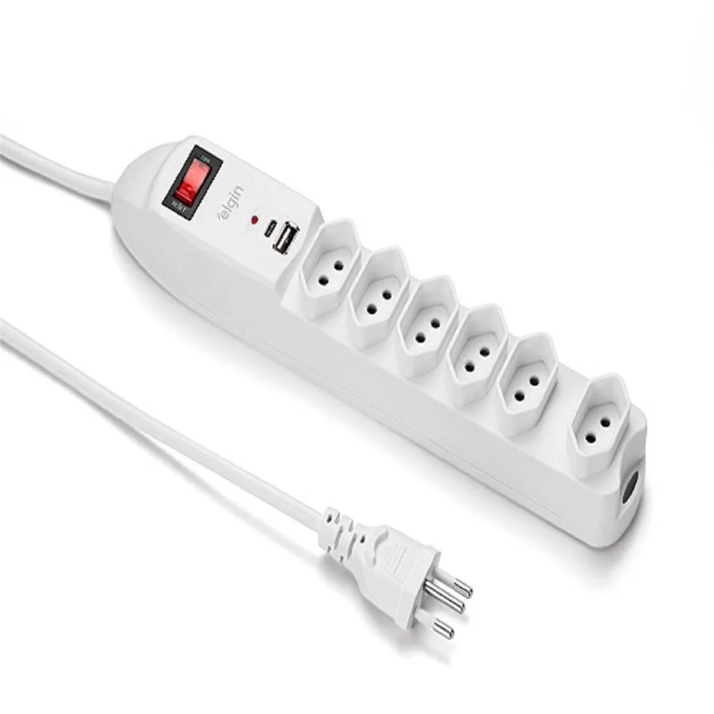 Imagem 5 de 5 do produto Filtro De Linha Elgin, 1.5 Metros, 6 Tomadas, Saídas Usb, Usb-c, 250v, 10a, Branco