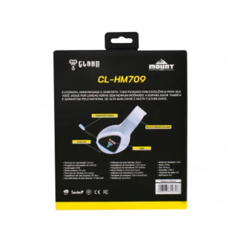 Imagem 3 de 5 do produto Headset Gamer Night Mount LED Rainbow Com Fio Cl-hm709 Branco Usb Stereo
