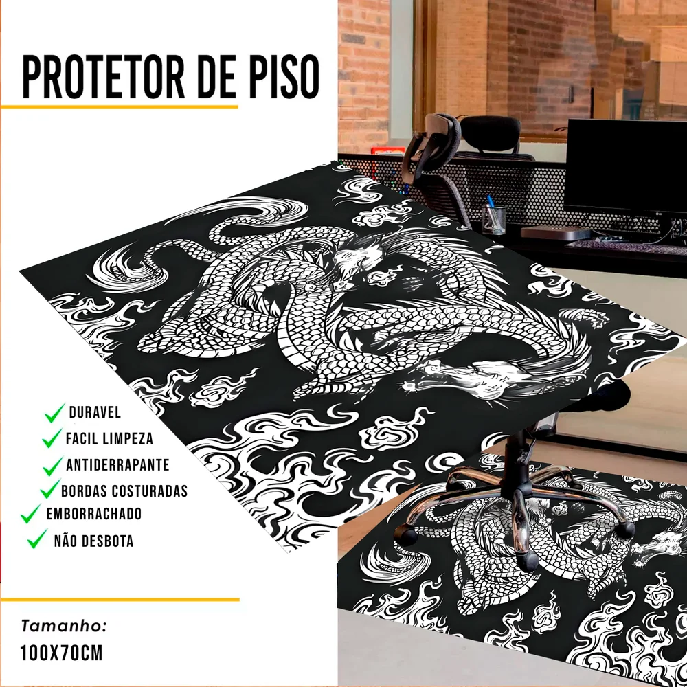 Imagem 2 de 5 do produto Tapete Gamer De Proteção Para Piso 100x70 - Dragão Chines Japones