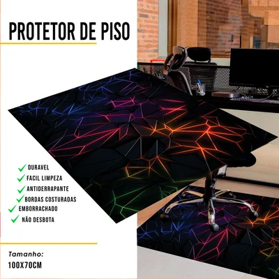 Tapete Gamer De Proteção Para Piso 100x70 - Neon Geometrico — foto 2