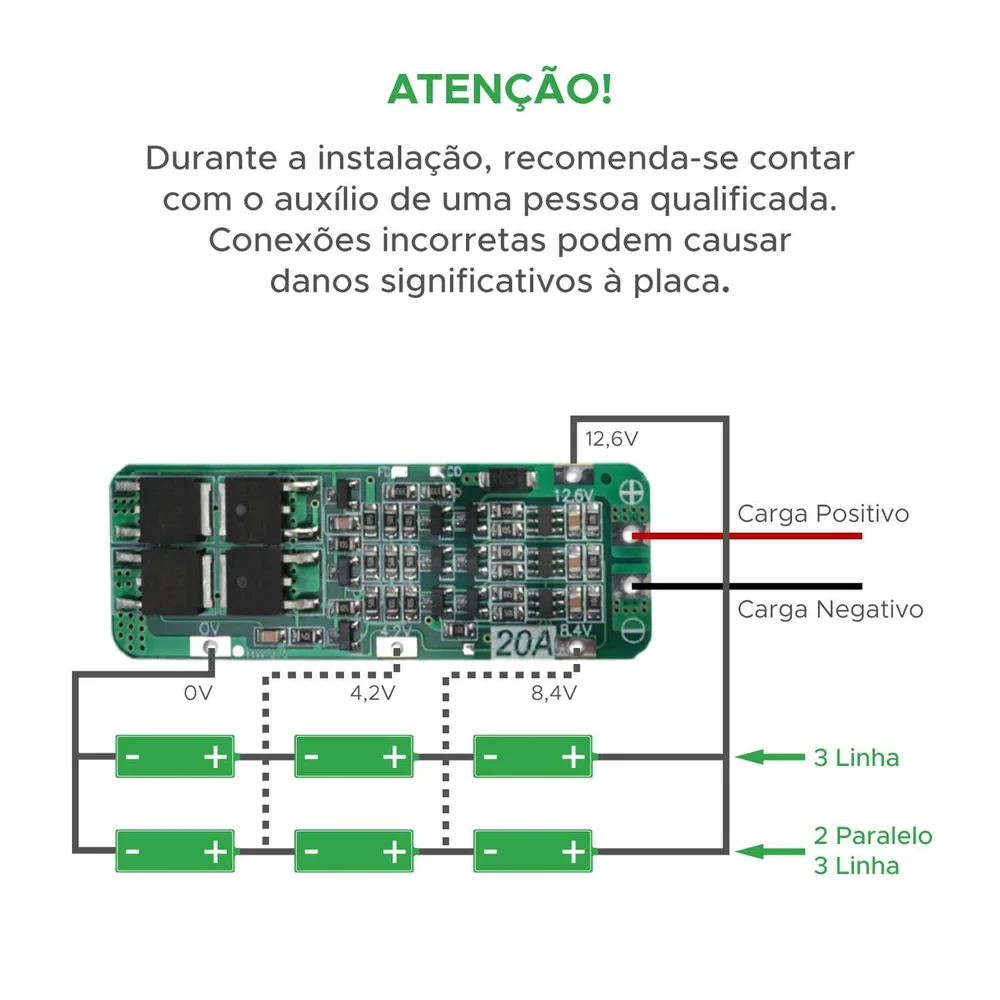 Imagem 2 de 5 do produto Placa De Proteção Para Baterias 18650 Bms 3s 20a 12,6v