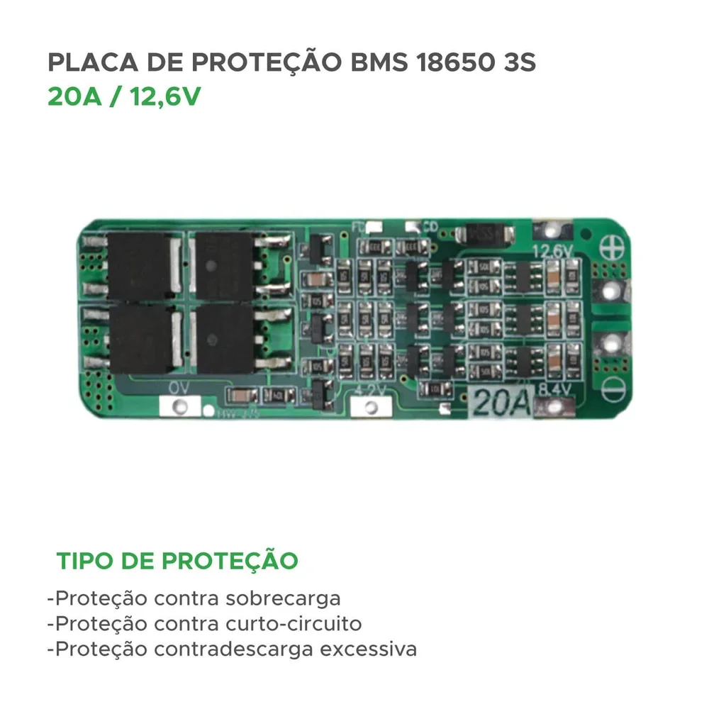 Imagem 3 de 5 do produto Placa De Proteção Para Baterias 18650 Bms 3s 20a 12,6v