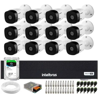 12 Câmeras Intelbras Vhl 1120 B Hd 720p Visão Noturna 20m + Dvr Mhdx 1016c 16 Canais +hd Skyhawk 2TB