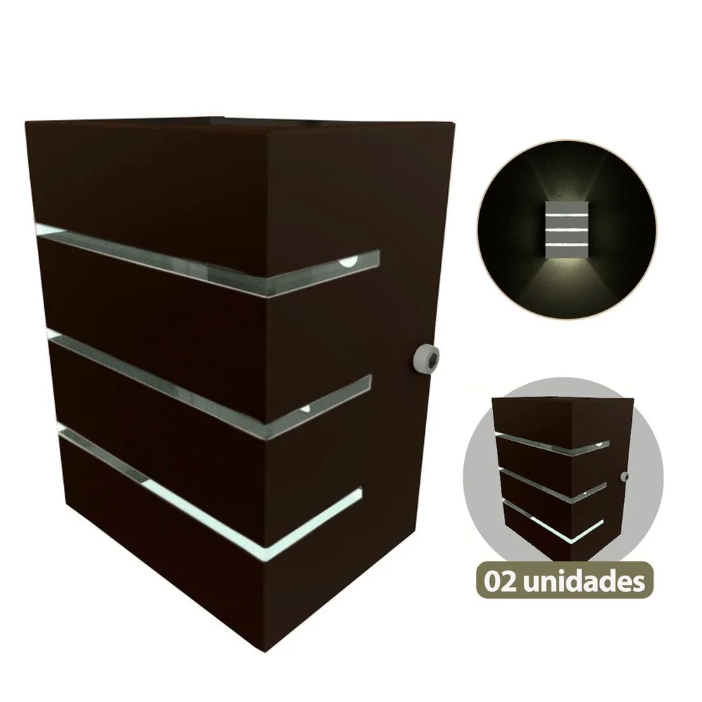 Imagem 3 de 5 do produto Kit 2 Arandela Na Cor Marrom Eco E27 Soquete Comum 3 Frisos 2 Focos Parede Mf130