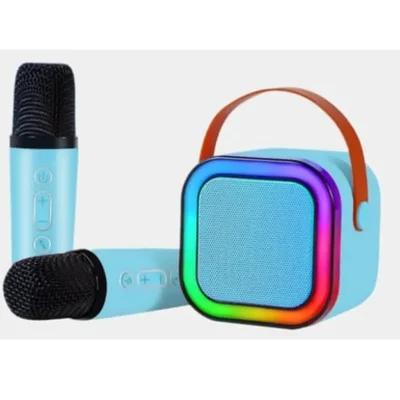 Caixa De Som Bluetooth azul Com 2 Microfones Sem Fio Com Alto-falante Bluetooth Brincadeira Para A Família Karaokê