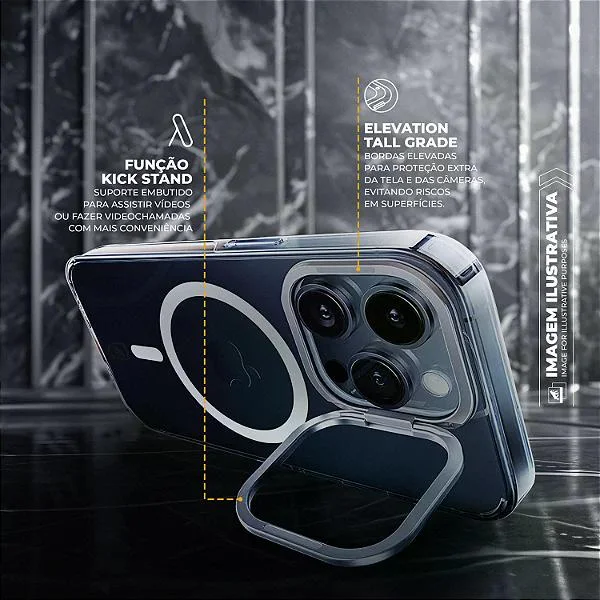 Imagem 3 de 5 do produto Capa Para Iphone 15 Pro - Magsafe Crystal Armor Stand - Não Amarela - Gshield