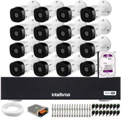 Kit 16 Câmeras Intelbras Vhl 1120 B Hd 720p Visão Noturna 20m Ip6 + Dvr 1116-c 16 Canais + Hd 1TB