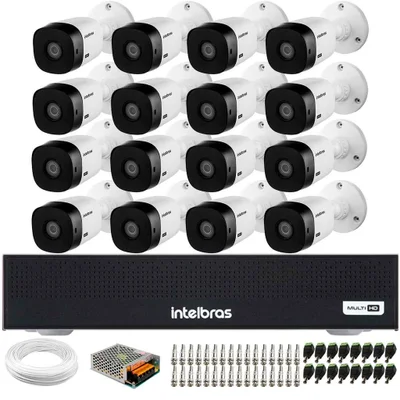 Kit 16 Câmeras Intelbras Vhl 1120 B Hd 720p Visão Noturna 20m + Dvr Intelbras Mhdx 1016-c 16 Canais