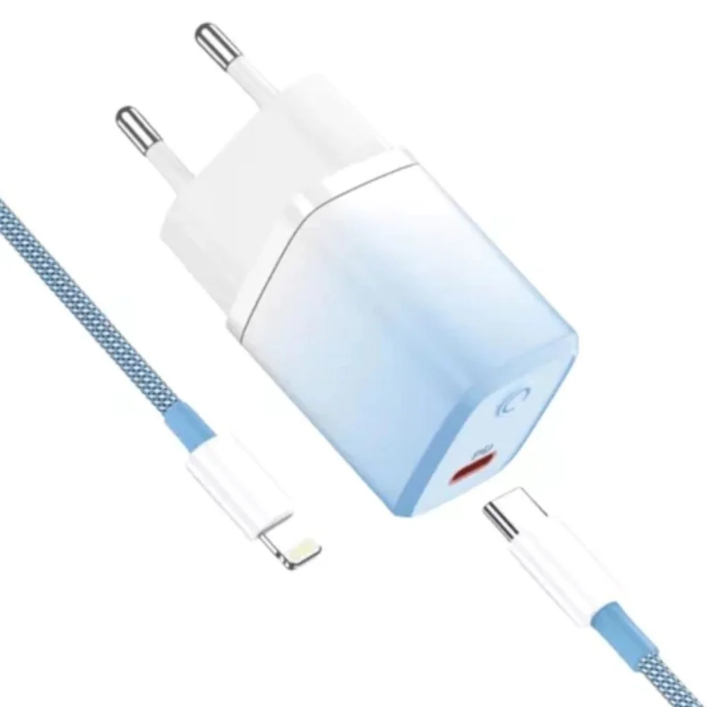 Imagem 1 de 5 do produto Carregador Completo Inteligente Com Cabo Tipo C-lightning Turbo 20w Fancy - Azul
