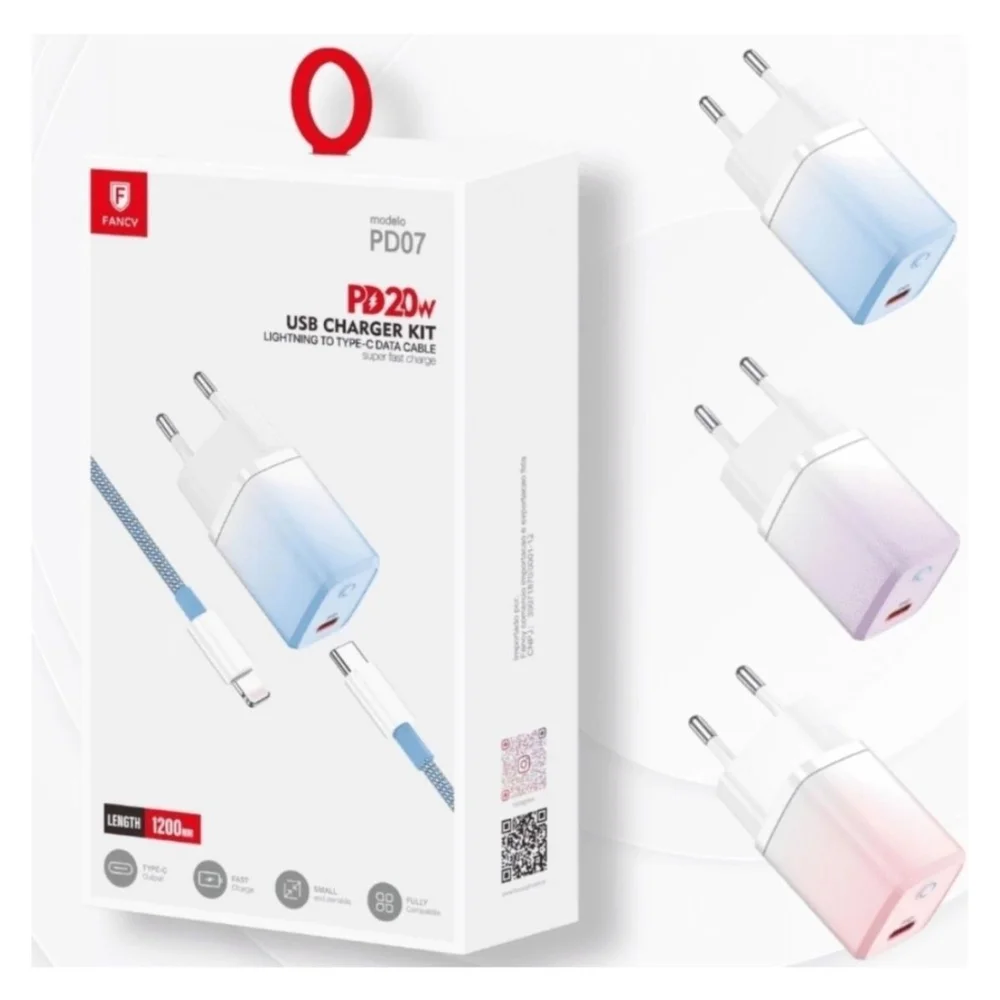 Imagem 4 de 5 do produto Carregador Completo Inteligente Com Cabo Tipo C-lightning Turbo 20w Fancy - Azul