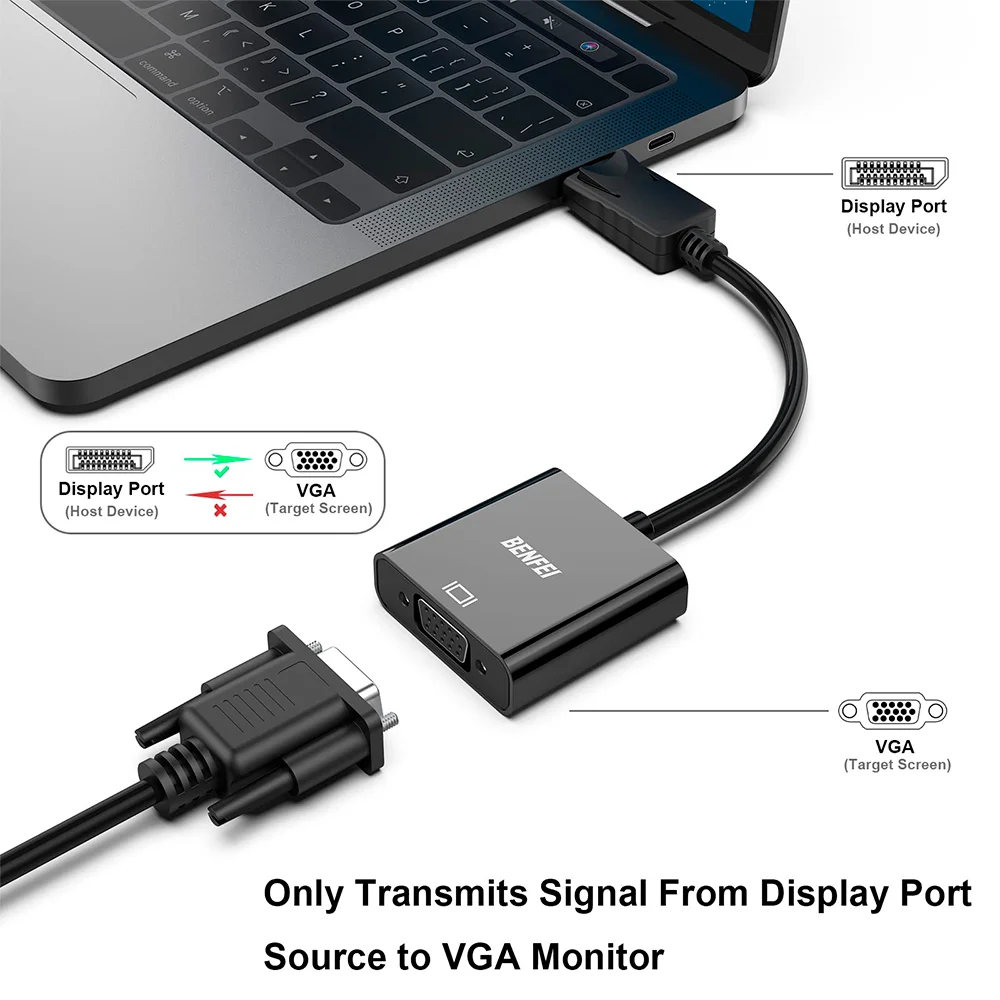 Imagem 3 de 5 do produto Adaptador Displayport Para Vga Benfei Macho/fêmea Preto