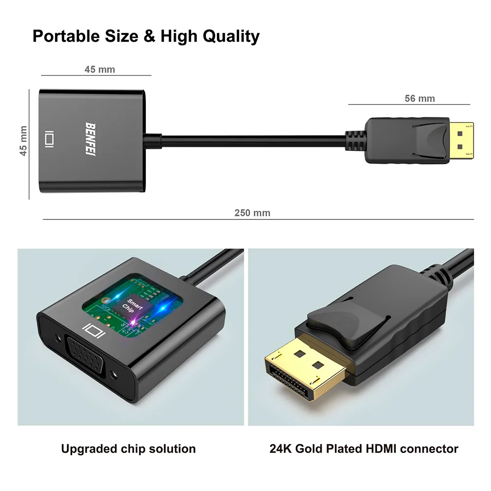 Imagem 5 de 5 do produto Adaptador Displayport Para Vga Benfei Macho/fêmea Preto
