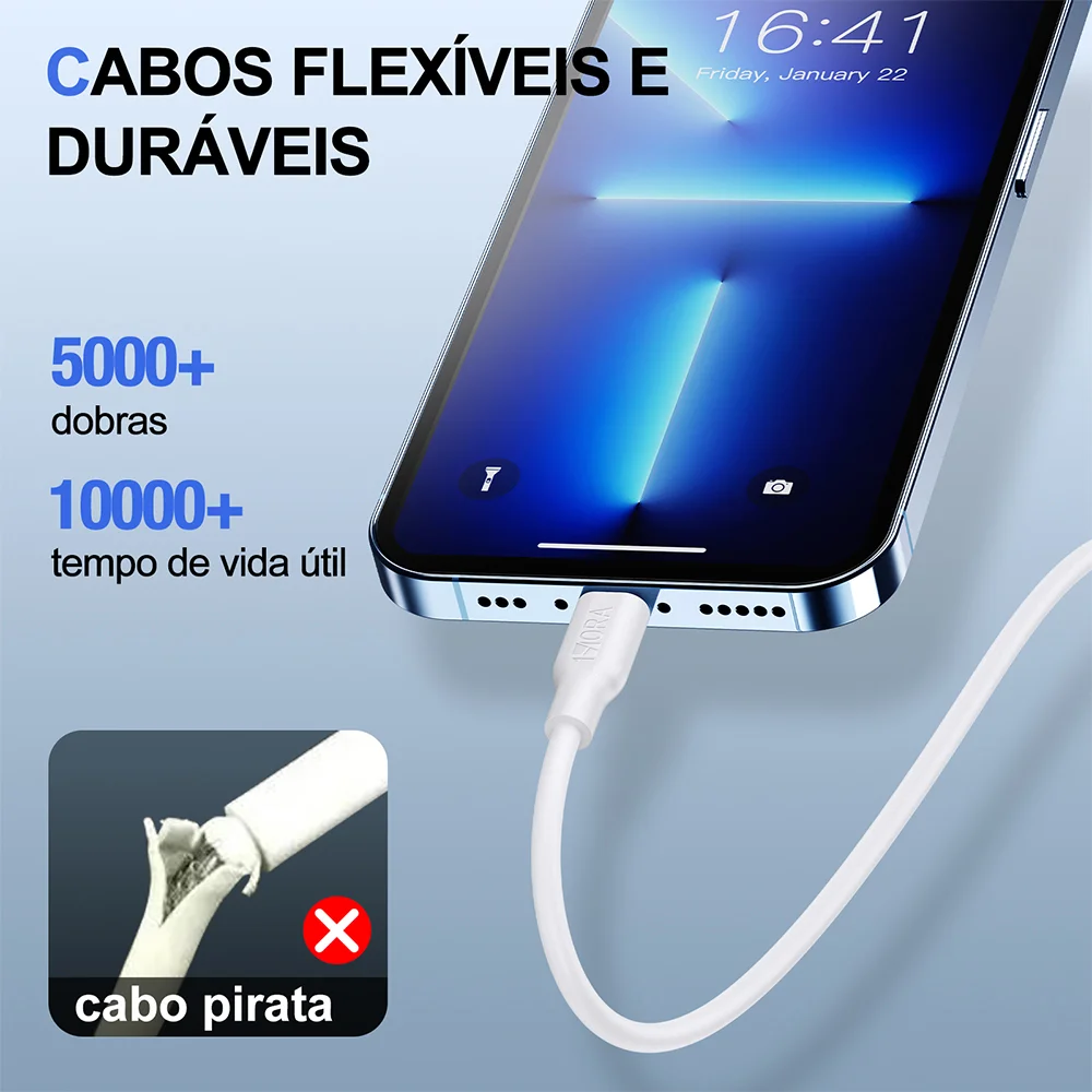 Imagem 2 de 5 do produto Cabo Lightning Para Usb A 1hora 2.1a Macho 1metro Branco