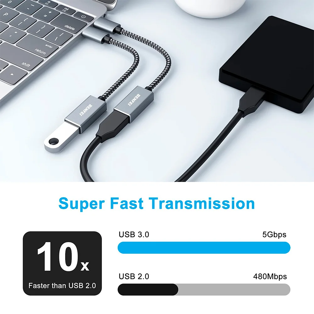 Imagem 3 de 5 do produto Benfei Kit 2x Adaptador Usb C P/usb 3.0 Fêmea Cinza