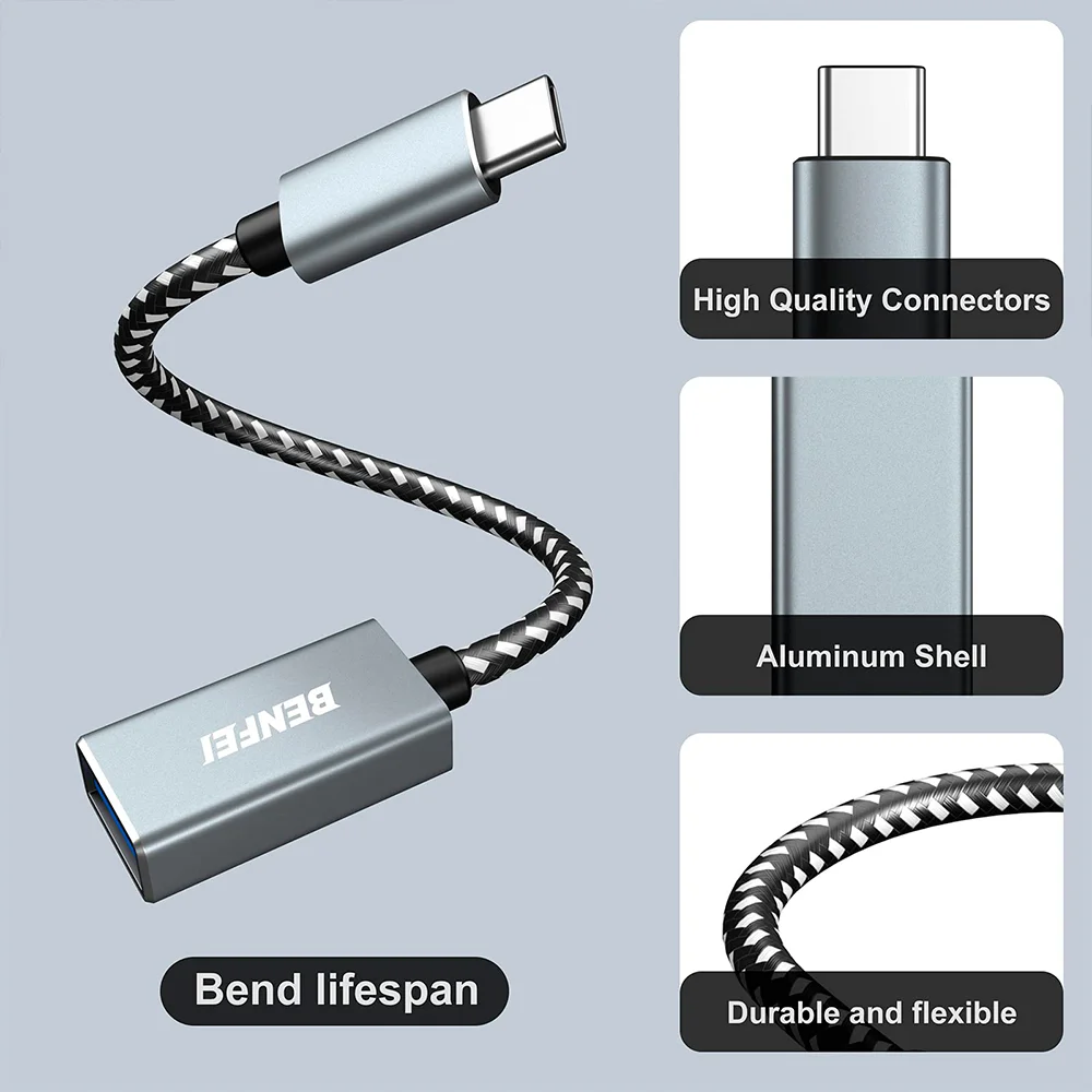 Imagem 4 de 5 do produto Benfei Kit 2x Adaptador Usb C P/usb 3.0 Fêmea Cinza