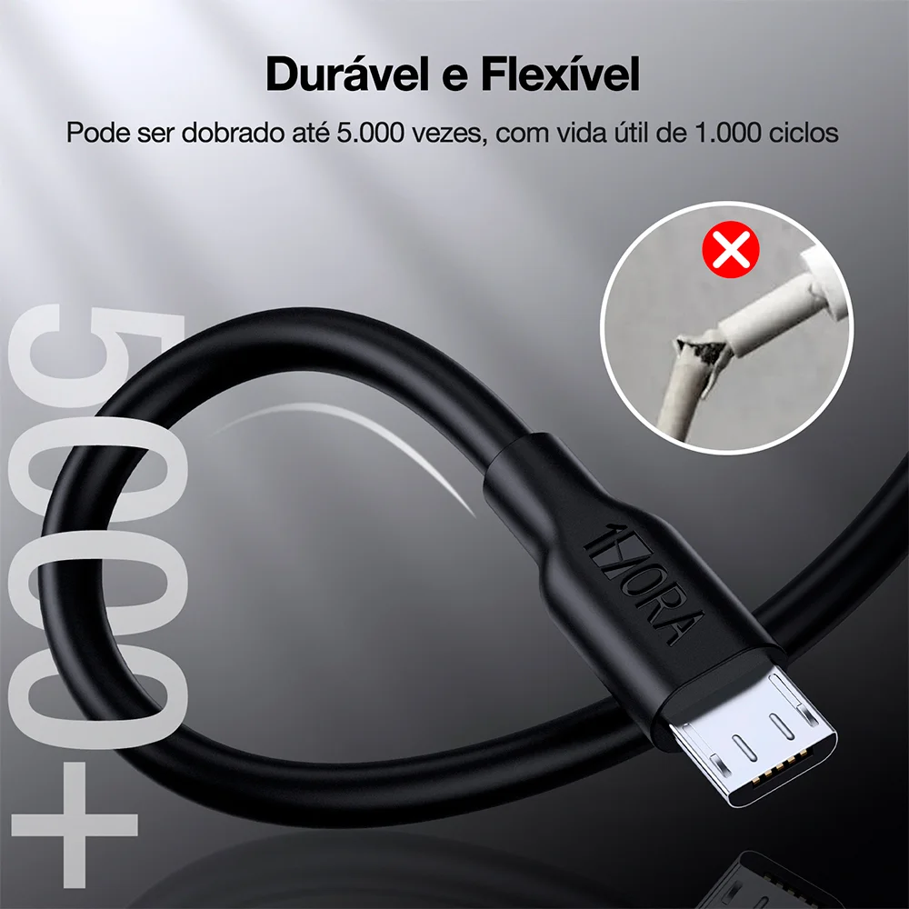 Imagem 3 de 5 do produto Cabo Micro Usb Para Usb A 1hora 2.1a Macho 2m Preto