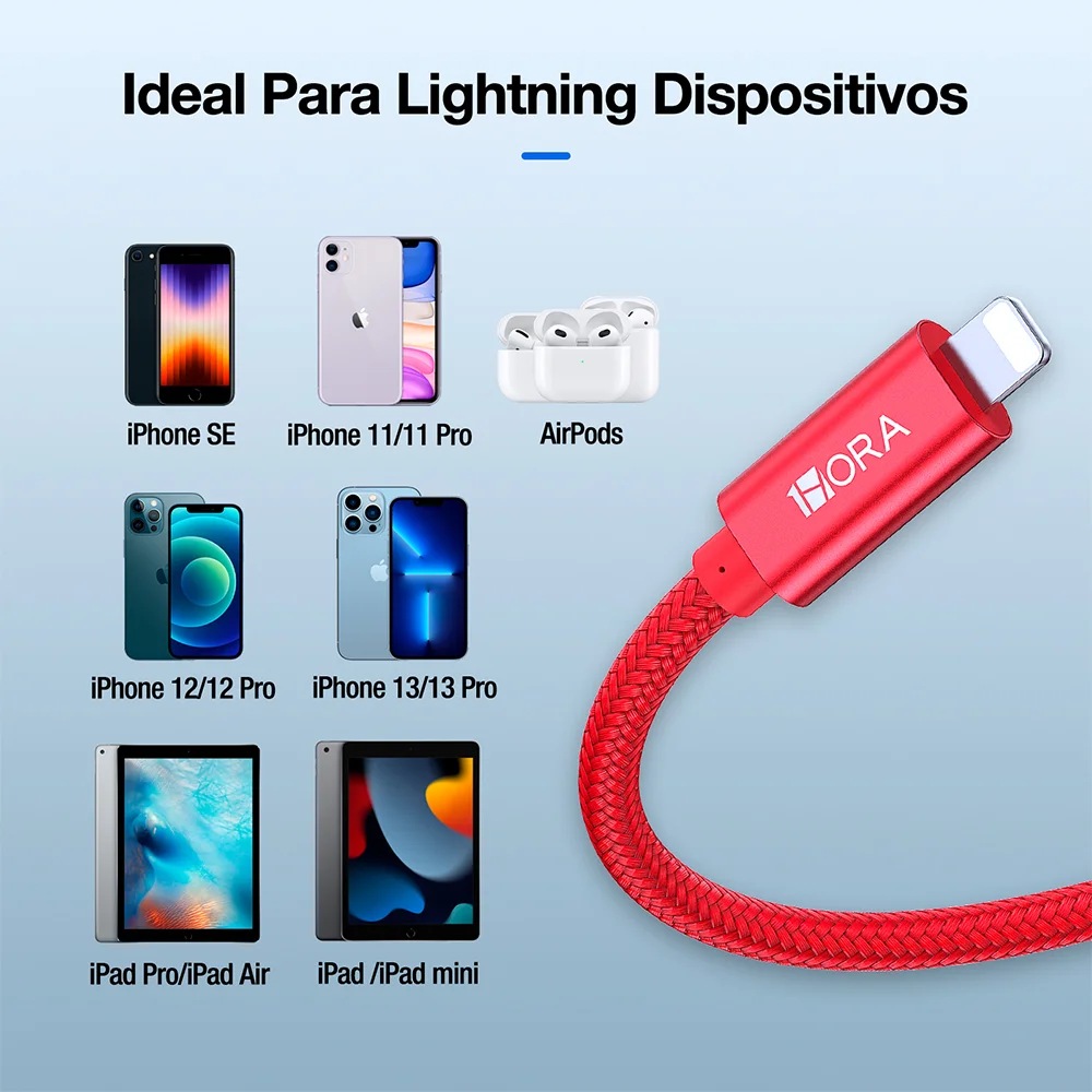 Imagem 2 de 5 do produto Cabo Lightning P/usb A 1hora Máx. 2.4a Macho 1m Vermelho