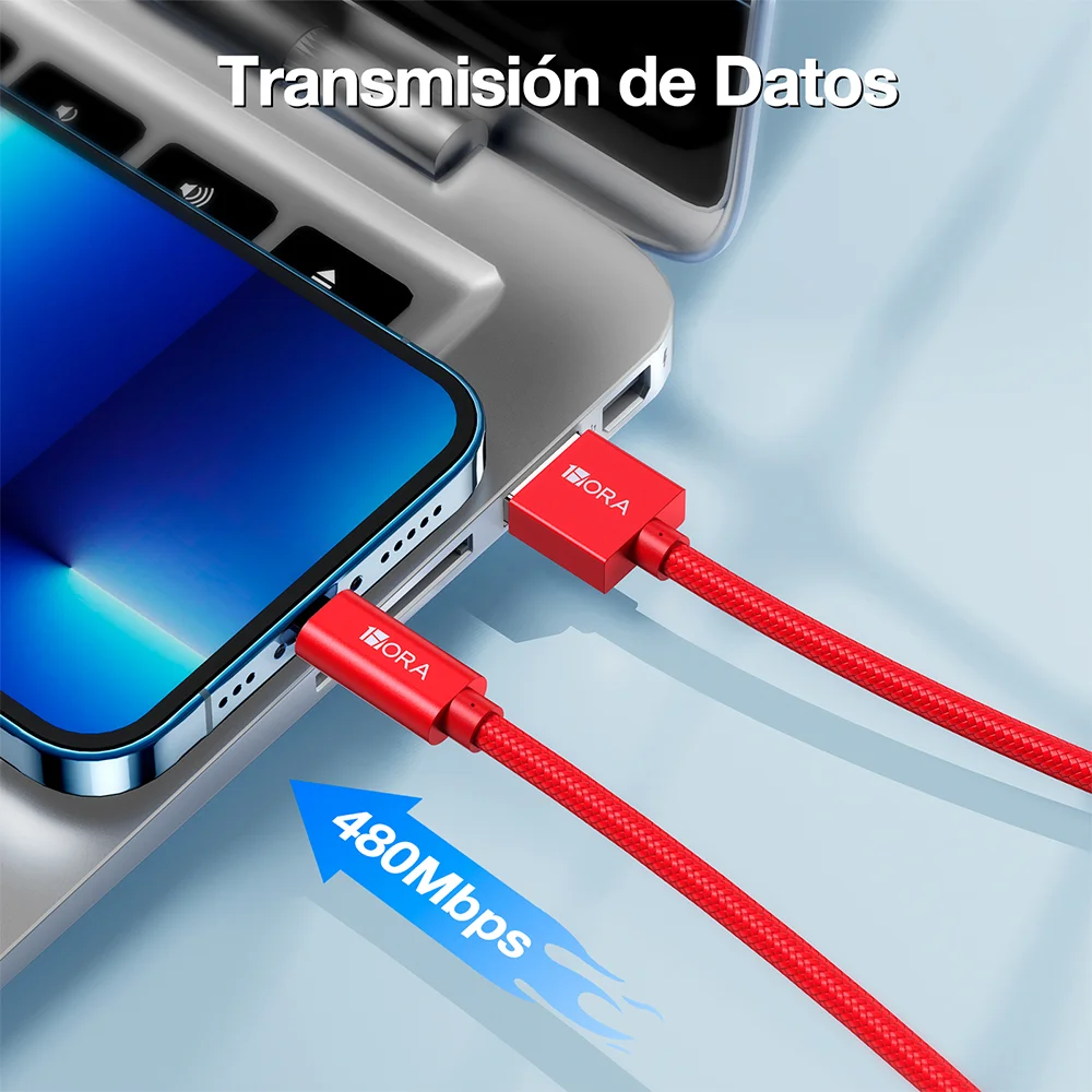 Imagem 3 de 5 do produto Cabo Lightning P/usb A 1hora Máx. 2.4a Macho 1m Vermelho