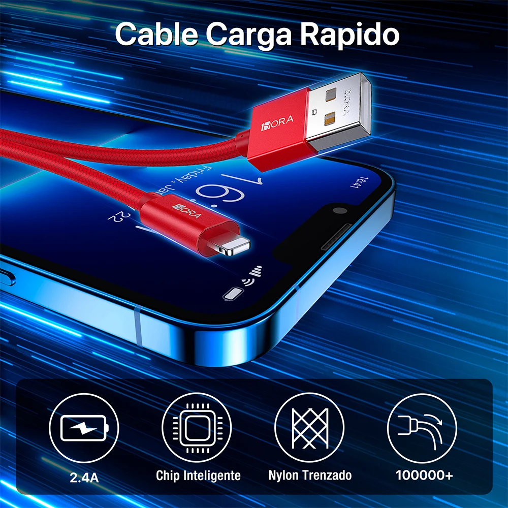 Imagem 5 de 5 do produto Cabo Lightning P/usb A 1hora Máx. 2.4a Macho 1m Vermelho