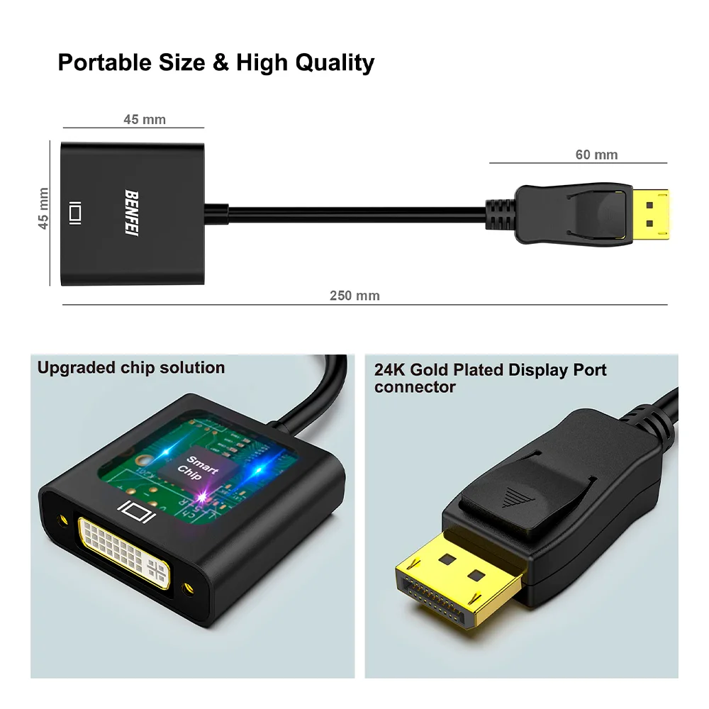 Imagem 2 de 5 do produto Adaptador Benfei Displayport P/dvi-d Single Link Preto