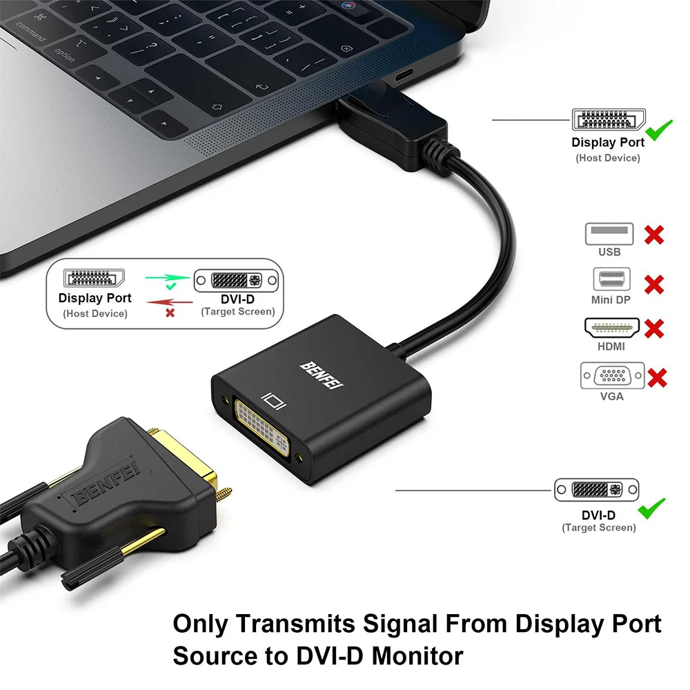 Imagem 3 de 5 do produto Adaptador Benfei Displayport P/dvi-d Single Link Preto